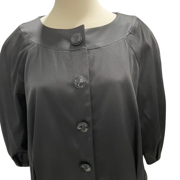 Apostrophe Petite Black Satin Button Front Blouse XLP Elegant Retro Silky Office - Picture 11 of 11